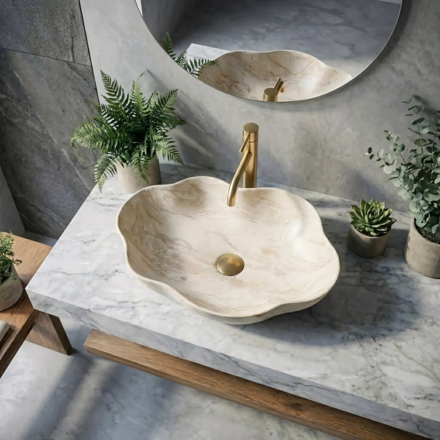 REA-U0619 - Opzetwastafel PEARL 38x50,5 cm keramiek/beige