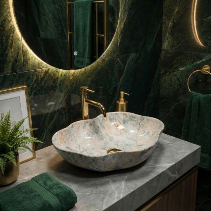 REA-U0620 - Opzetwastafel PEARL 38x50,5 cm keramiek/grijs/beige/steenlook