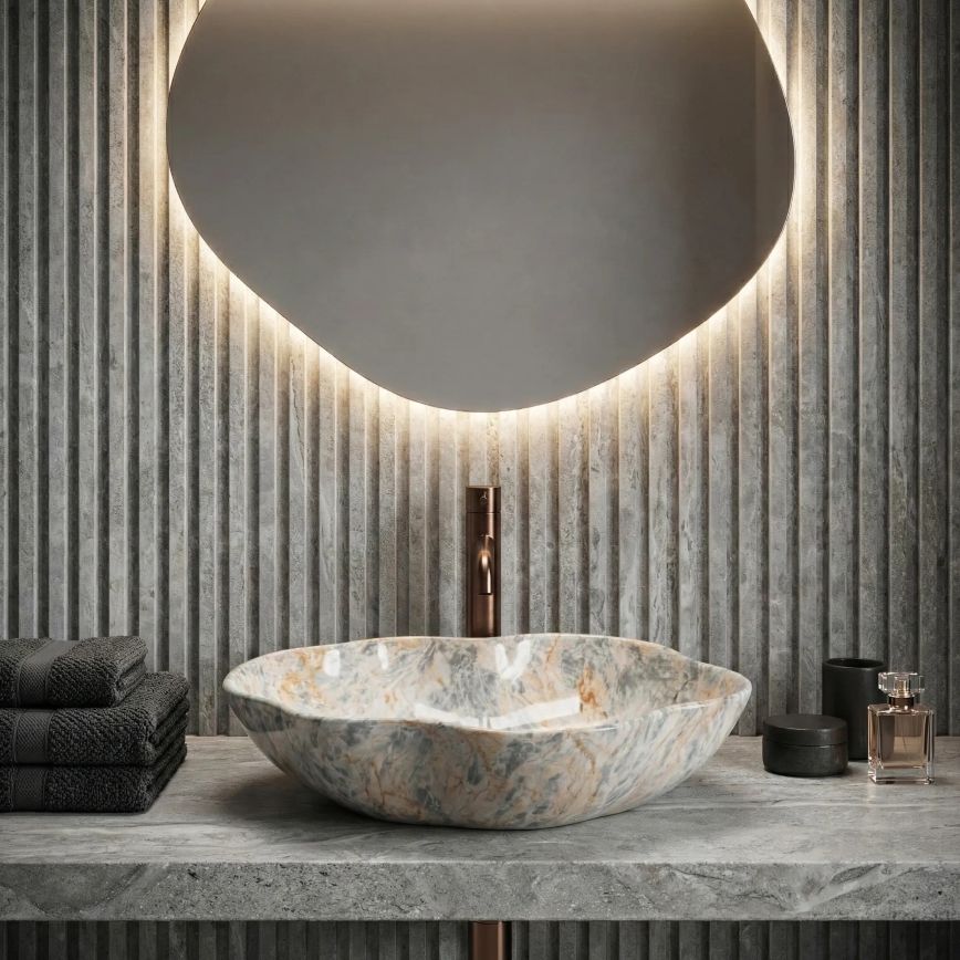 REA-U0620 - Opzetwastafel PEARL 38x50,5 cm keramiek/grijs/beige/steenlook