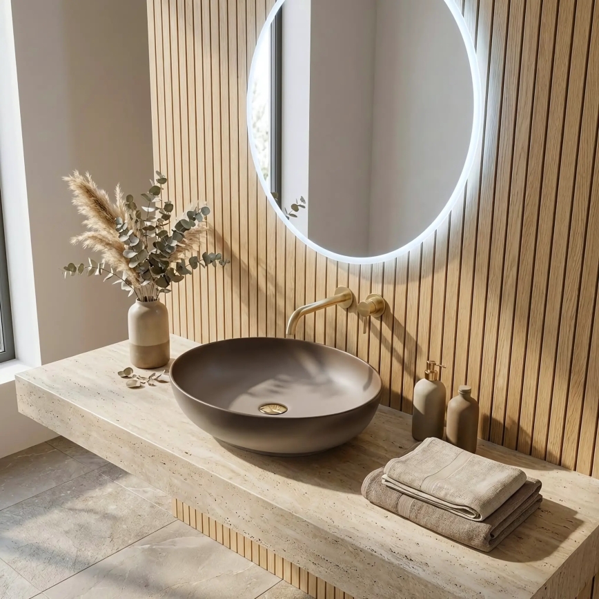 REA-U0627 - Opzetwastafel CAROLA 39x51,5 cm keramiek/beige/bruin