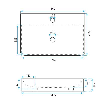 REA-U0630 - Wastafel NAOMI, opbouw- of hangend, 28,5x45,5 cm, keramiek/wit