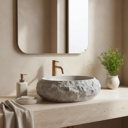 REA-U0633 - Opzetwastafel MIKA GABRO 38x50 cm grijs/steenlook
