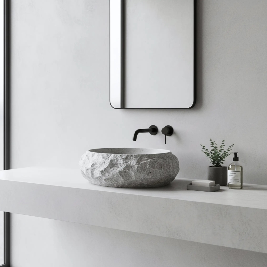 REA-U0633 - Opzetwastafel MIKA GABRO 38x50 cm grijs/steenlook
