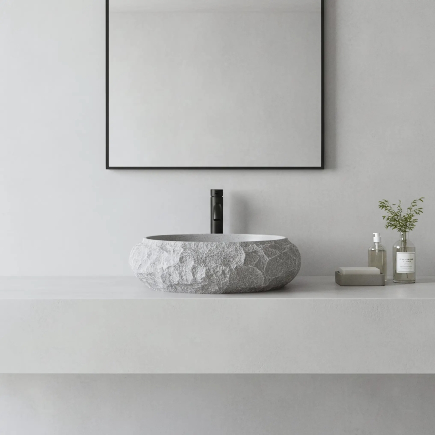REA-U0633 - Opzetwastafel MIKA GABRO 38x50 cm grijs/steenlook