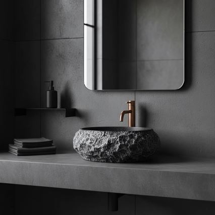 REA-U0634 - Opzetwastafel MIKA GABRO 38x50 cm zwart/steenimitatie