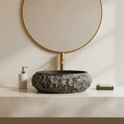 REA-U0634 - Opzetwastafel MIKA GABRO 38x50 cm zwart/steenimitatie