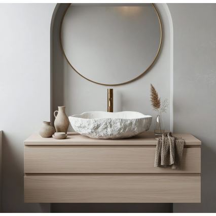 REA-U0642 - Opzetwastafel ISLA 37x49 cm wit/beige/steenlook