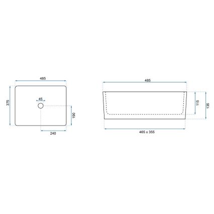 REA-U0669 - Opzetwastafel ANITA 37,5 x 48,5 cm keramiek/glanzend wit