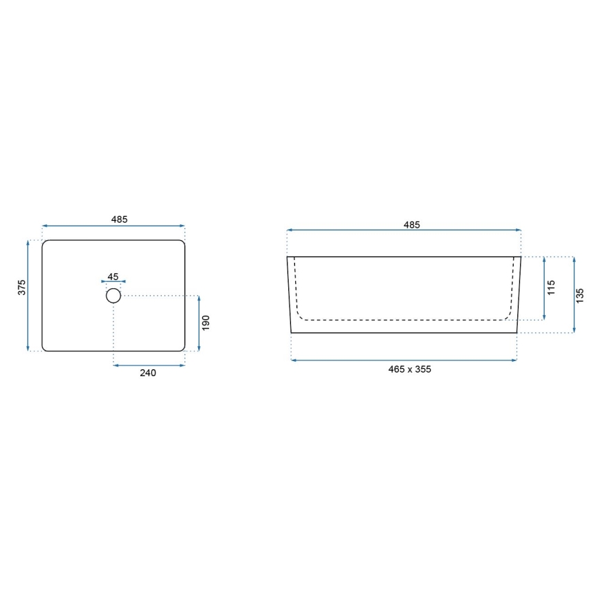 REA-U0669 - Opzetwastafel ANITA 37,5 x 48,5 cm keramiek/glanzend wit