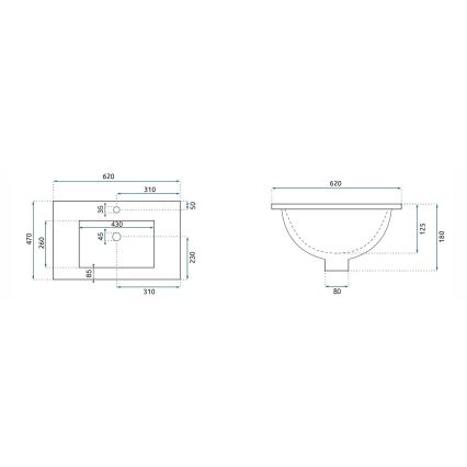 REA-U0786 - Inbouwwastafel DAFNE 47x62 cm keramiek/glanzend wit