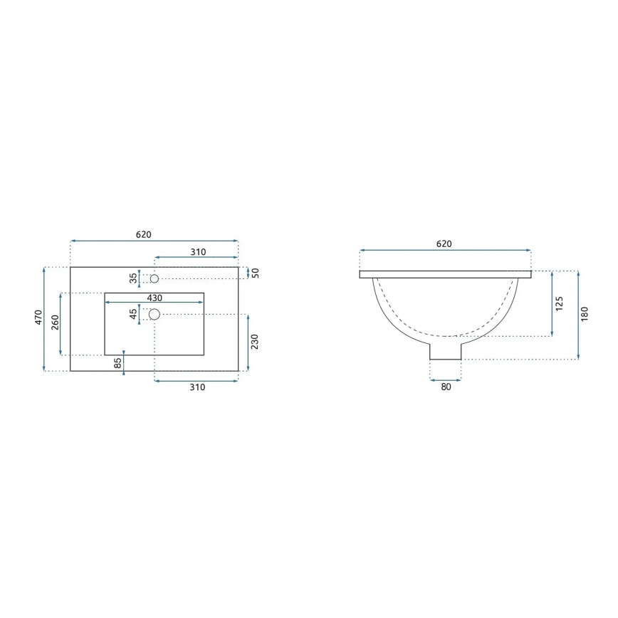 REA-U0786 - Inbouwwastafel DAFNE 47x62 cm keramiek/glanzend wit