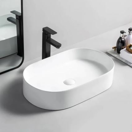 REA-U1055 - Wastafel voor op het werkblad NADIA 38,5x61 cm keramiek/glanzend wit