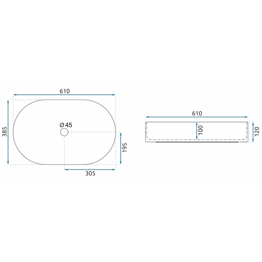 REA-U1055 - Wastafel voor op het werkblad NADIA 38,5x61 cm keramiek/glanzend wit