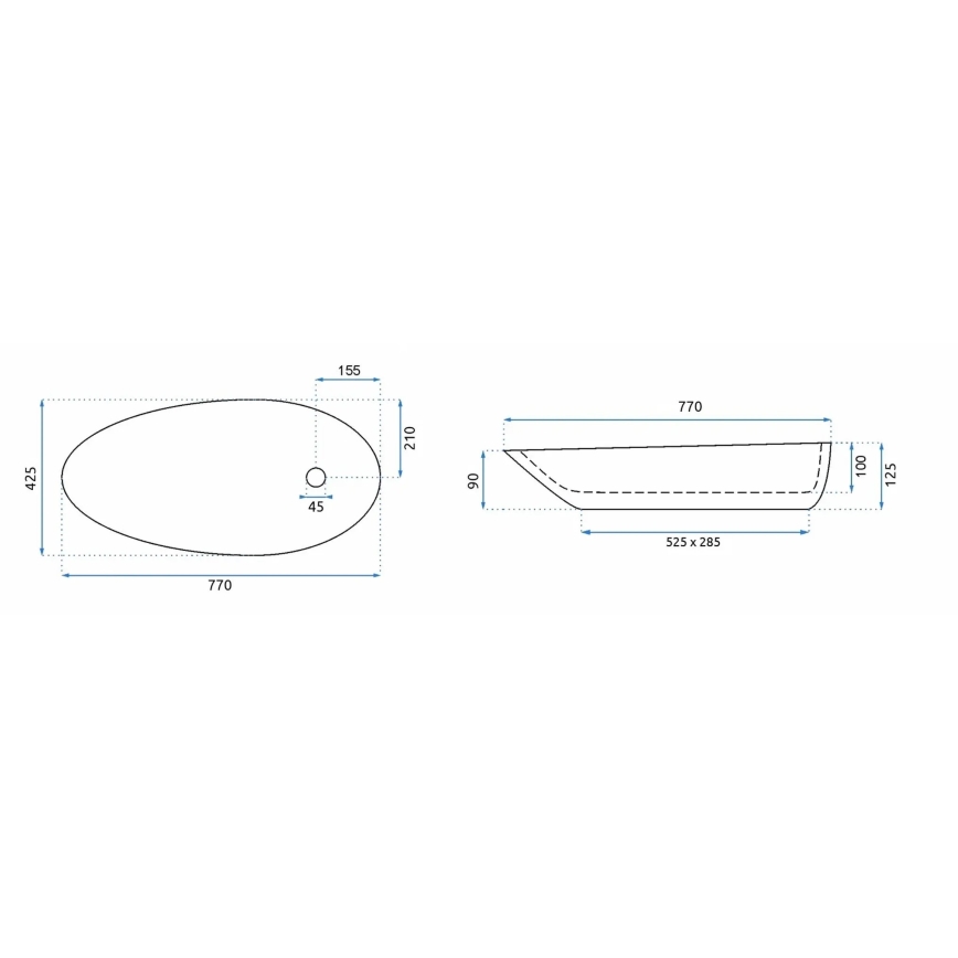 REA-U1500 - Opbouwwastafel GRETA 42,5x77 cm keramiek/hoogglans wit