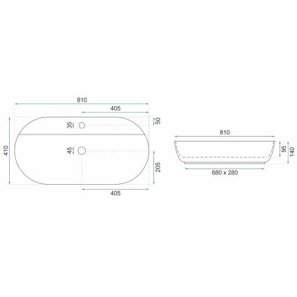 REA-U2541 - Opbouwwastafel AURA 41x81 cm keramiek/glanzend wit