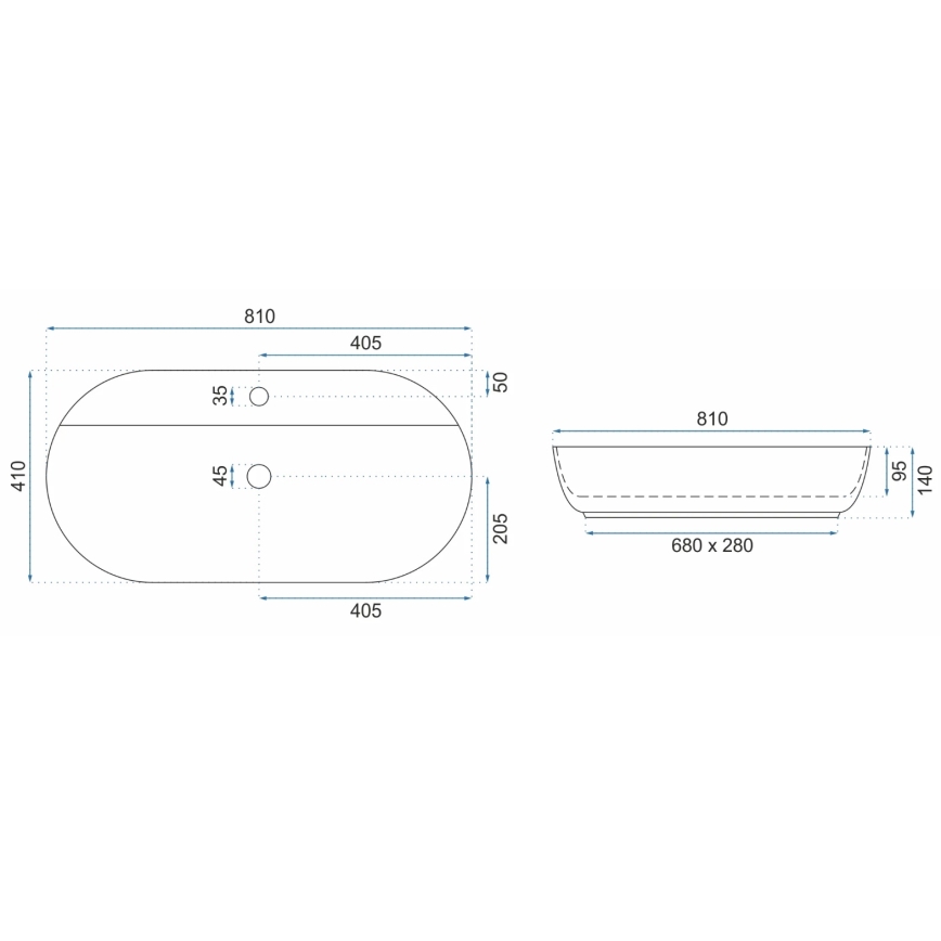 REA-U2541 - Opbouwwastafel AURA 41x81 cm keramiek/glanzend wit