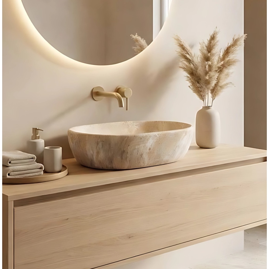 REA-U3000 - Opzetwastafel AMELIA 34,5 x 48 cm keramiek/beige/steenlook