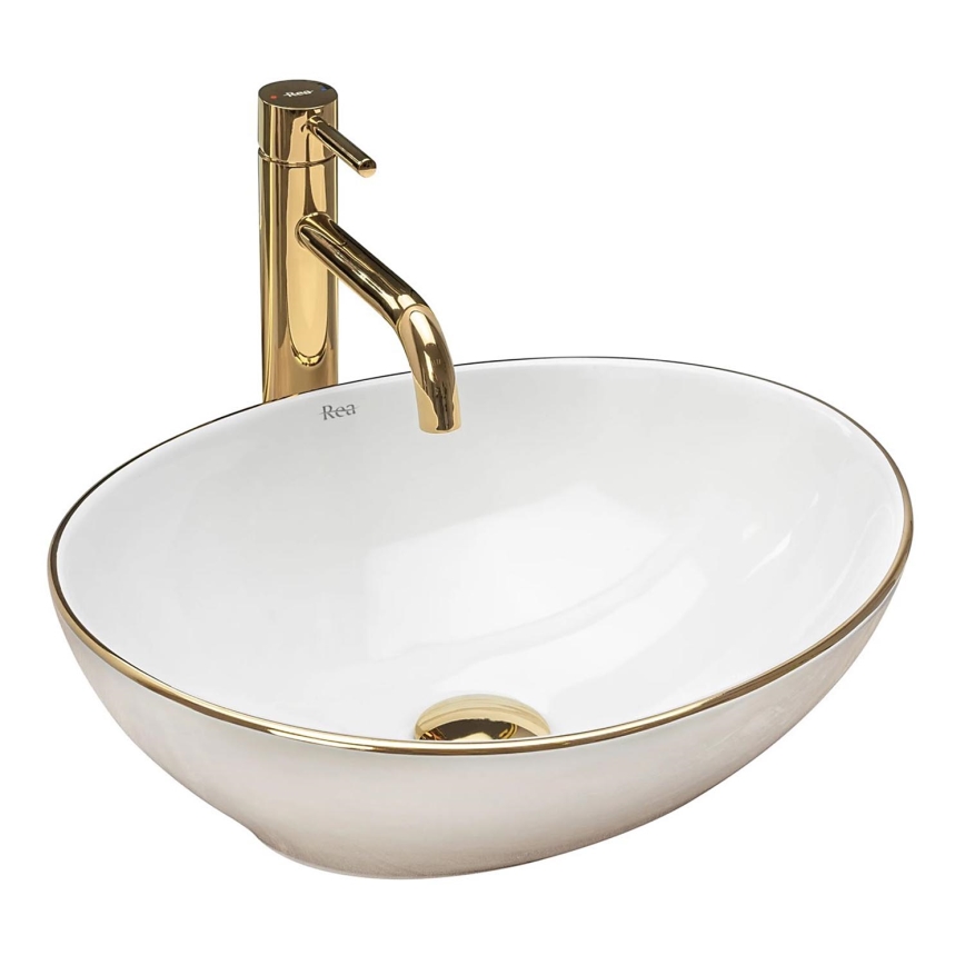REA-U3287 - Opzetwastafel SOFIA 34,5x41 cm keramiek/glanzend wit/goud