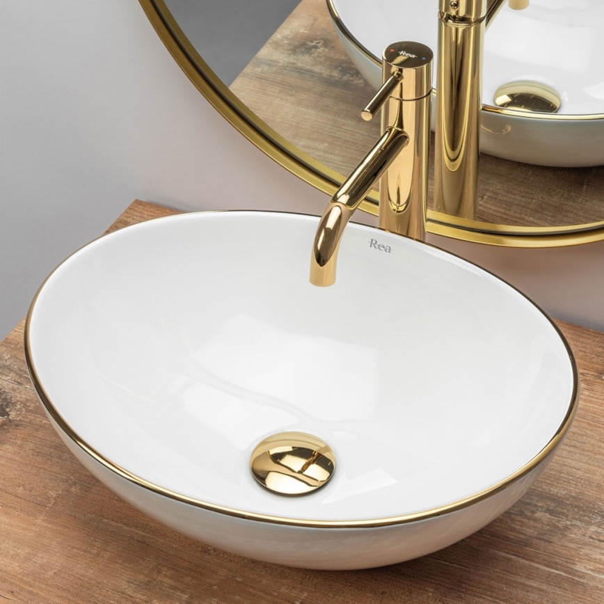 REA-U3287 - Opzetwastafel SOFIA 34,5x41 cm keramiek/glanzend wit/goud