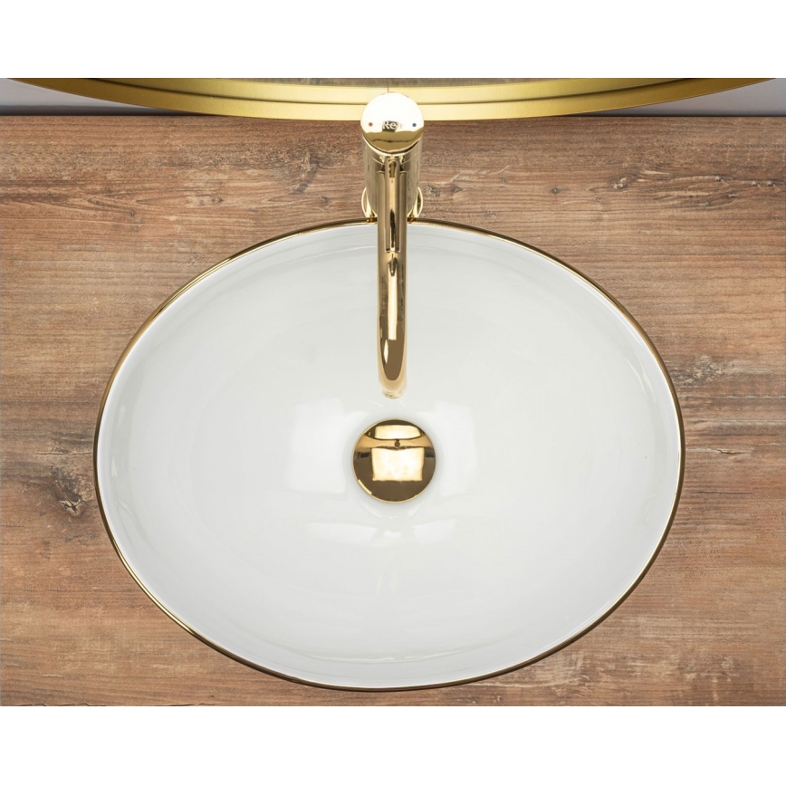 REA-U3287 - Opzetwastafel SOFIA 34,5x41 cm keramiek/glanzend wit/goud