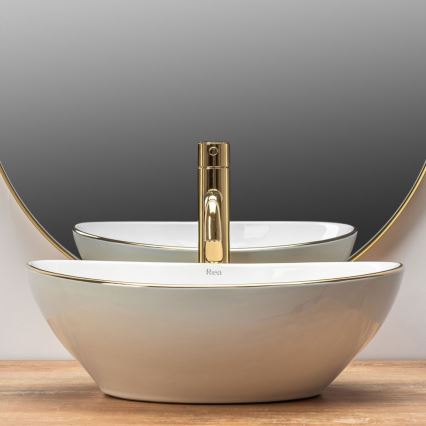 REA-U3287 - Opzetwastafel SOFIA 34,5x41 cm keramiek/glanzend wit/goud