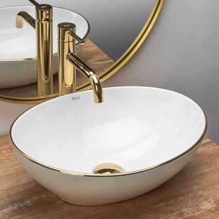 REA-U3287 - Opzetwastafel SOFIA 34,5x41 cm keramiek/glanzend wit/goud