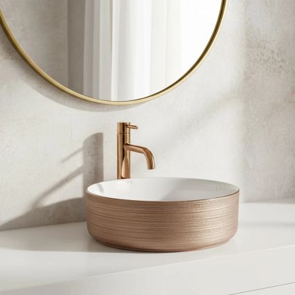 REA-U3303 - Opzetwastafel SAMI Ø 37 cm keramiek/wit/goud