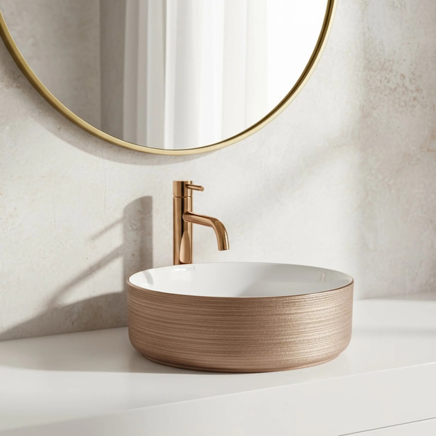 REA-U3303 - Opzetwastafel SAMI Ø 37 cm keramiek/wit/goud