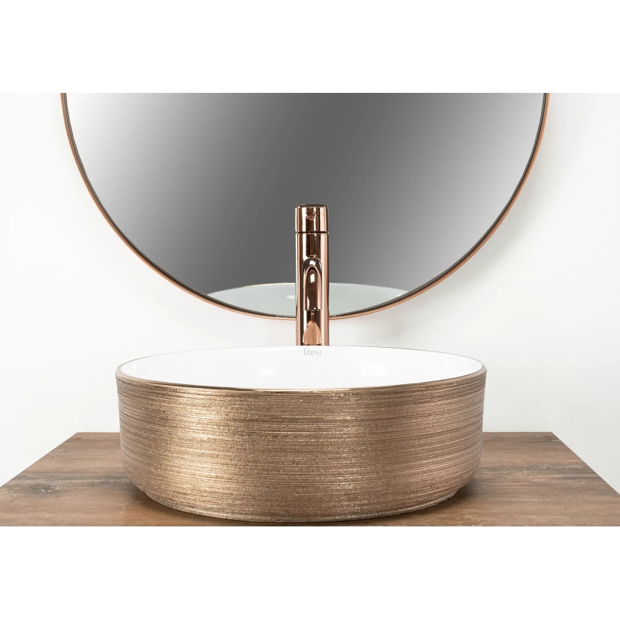 REA-U3303 - Opzetwastafel SAMI Ø 37 cm keramiek/wit/goud