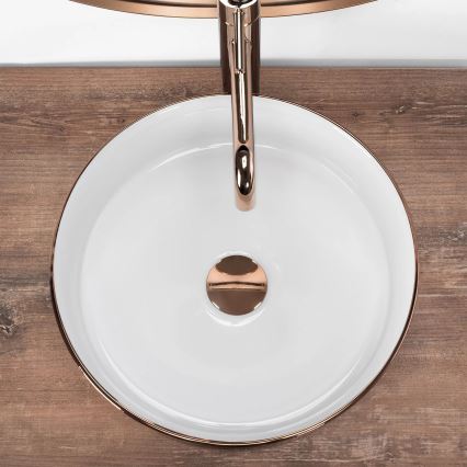 REA-U3303 - Opzetwastafel SAMI Ø 37 cm keramiek/wit/goud