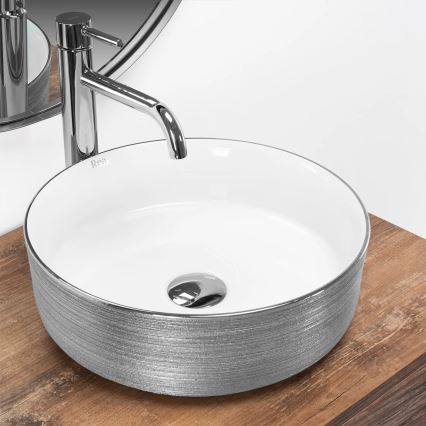 REA-U3304 - Opzetwastafel SAMI Ø 36 cm keramiek/wit/zilver