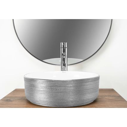 REA-U3304 - Opzetwastafel SAMI Ø 36 cm keramiek/wit/zilver