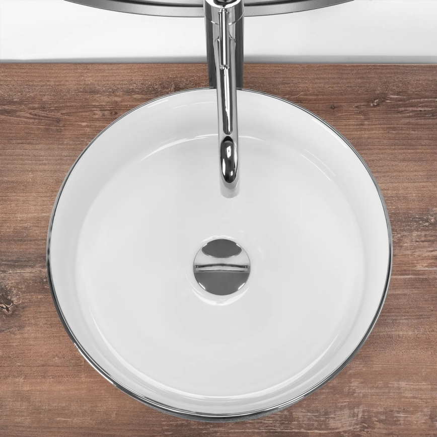 REA-U3304 - Opzetwastafel SAMI Ø 36 cm keramiek/wit/zilver