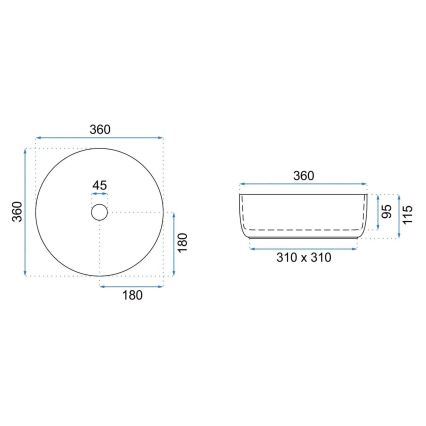 REA-U3304 - Opzetwastafel SAMI Ø 36 cm keramiek/wit/zilver