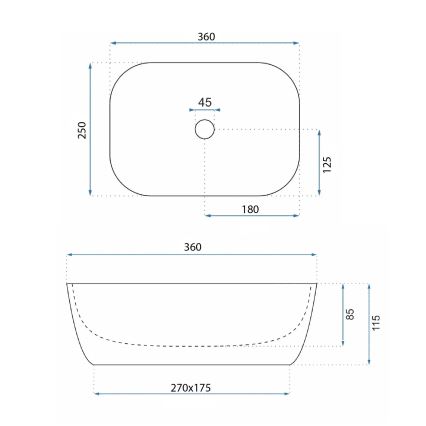 REA-U3321 - Opzetwastafel BELINDA MINI 25x36 cm keramiek/grijs/steenlook