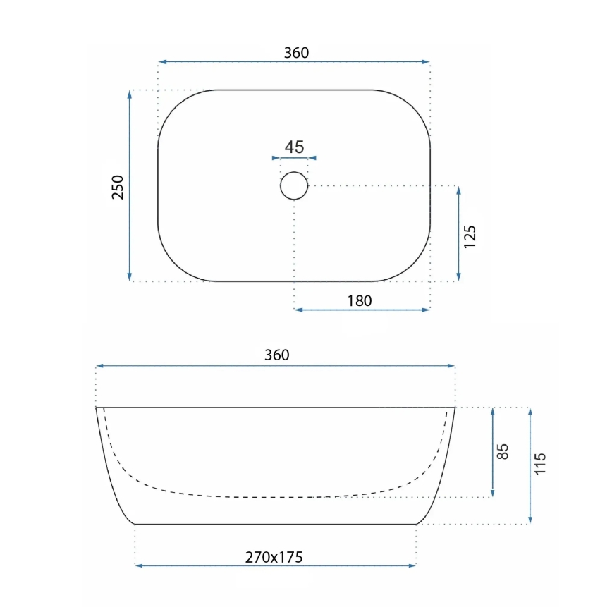 REA-U3321 - Opzetwastafel BELINDA MINI 25x36 cm keramiek/grijs/steenlook