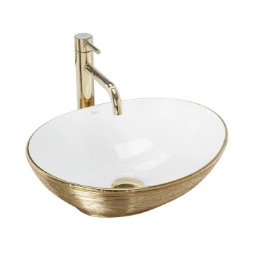REA-U3697 - Opzetwastafel SOFIA 34,5x41 cm keramiek/wit/geborsteld goud