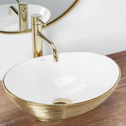 REA-U3697 - Opzetwastafel SOFIA 34,5x41 cm keramiek/wit/geborsteld goud