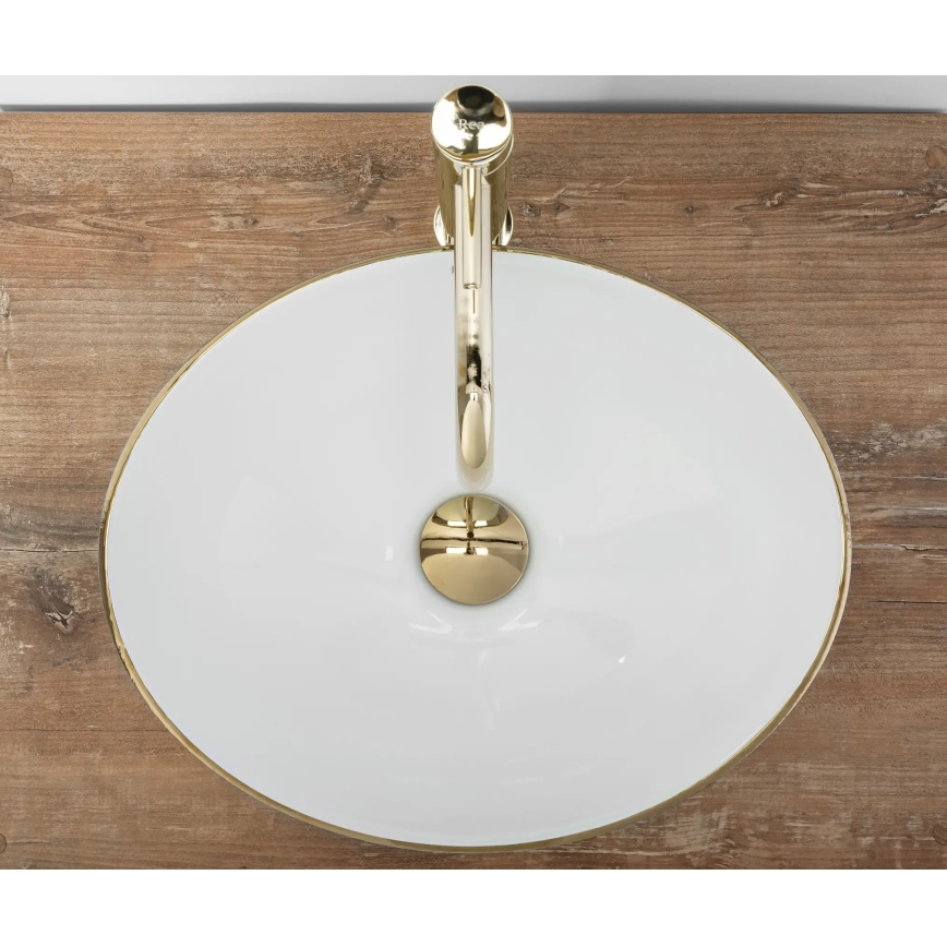 REA-U3697 - Opzetwastafel SOFIA 34,5x41 cm keramiek/wit/geborsteld goud