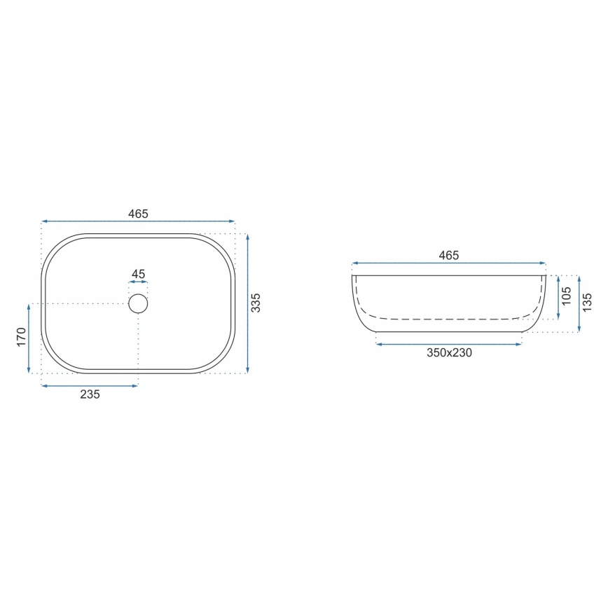 REA-U3801 - Opzetwastafel LIVIA 33,5x46,5 cm keramiek/grijs/steenlook