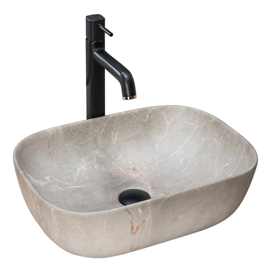 REA-U3802 - Opbouwwastafel LIVIA 33,5x46,5 cm keramiek/grijs/marmerdecor