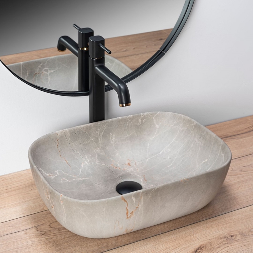 REA-U3802 - Opbouwwastafel LIVIA 33,5x46,5 cm keramiek/grijs/marmerdecor