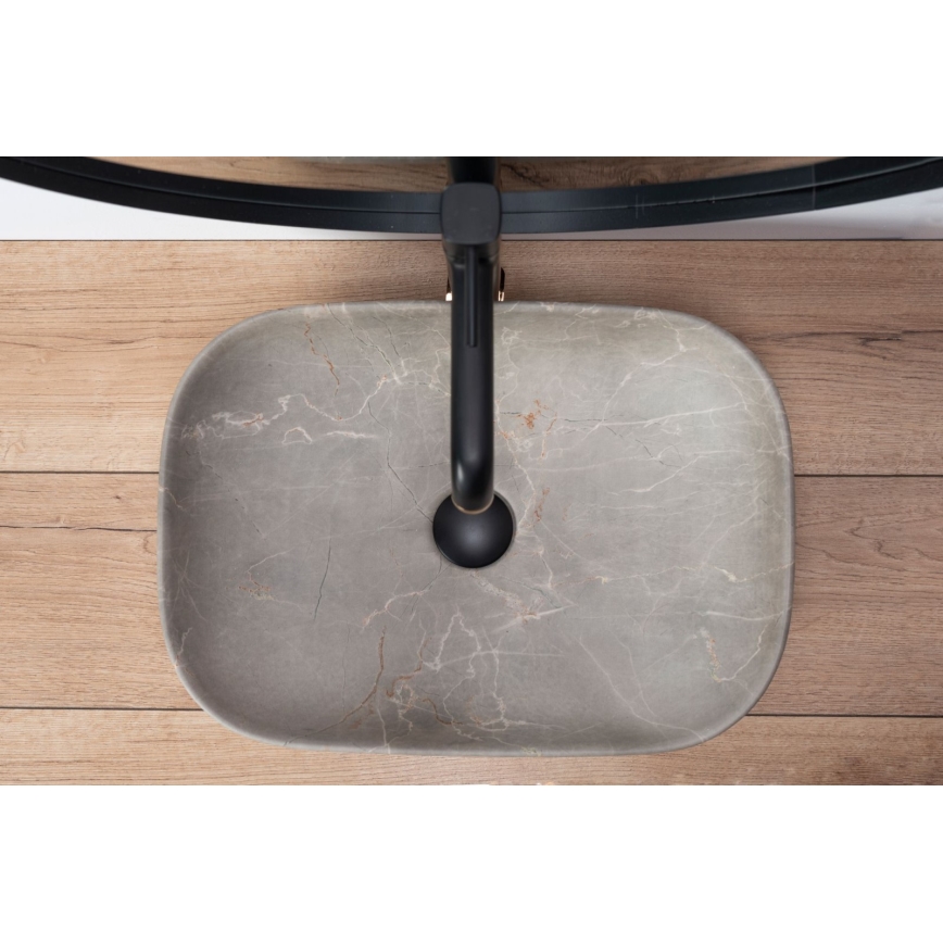 REA-U3802 - Opbouwwastafel LIVIA 33,5x46,5 cm keramiek/grijs/marmerdecor