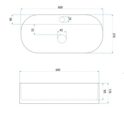 REA-U4002 - Opzetwastafel MARCELA 37x60 cm keramiek/glanzend wit