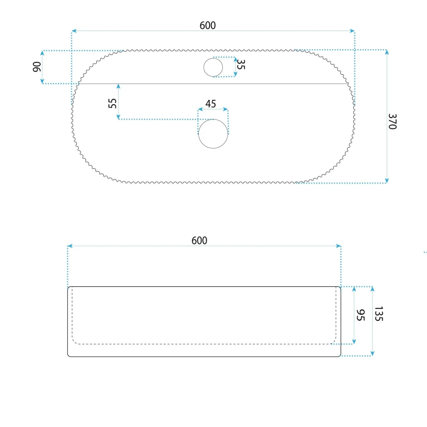 REA-U4002 - Opzetwastafel MARCELA 37x60 cm keramiek/glanzend wit