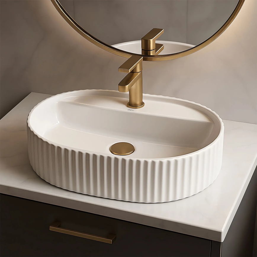 REA-U4003 - Opzetwastafel MARCELA 35,5x50 cm keramiek/hoogglans wit