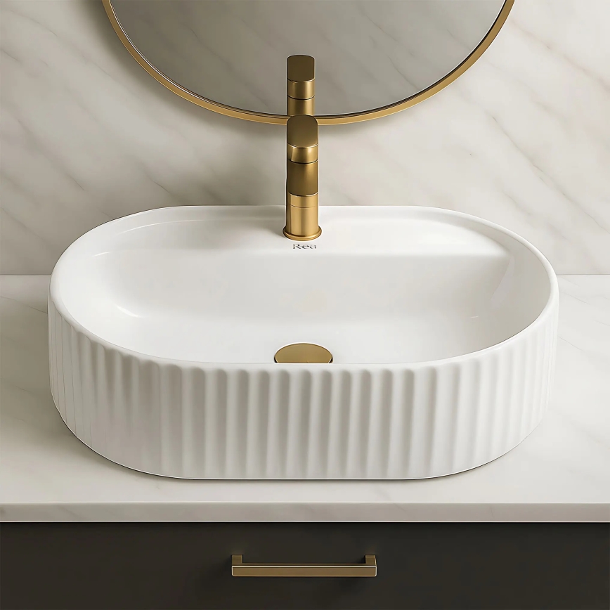 REA-U4003 - Opzetwastafel MARCELA 35,5x50 cm keramiek/hoogglans wit