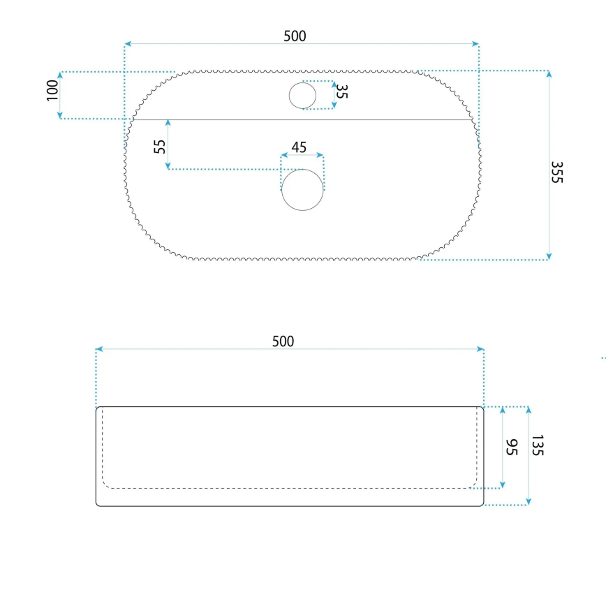 REA-U4003 - Opzetwastafel MARCELA 35,5x50 cm keramiek/hoogglans wit