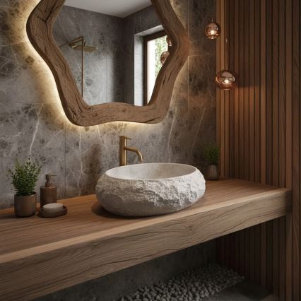 REA-U4332 - Opzetwastafel MIKA 38x50 cm beige/grijs/steenlook