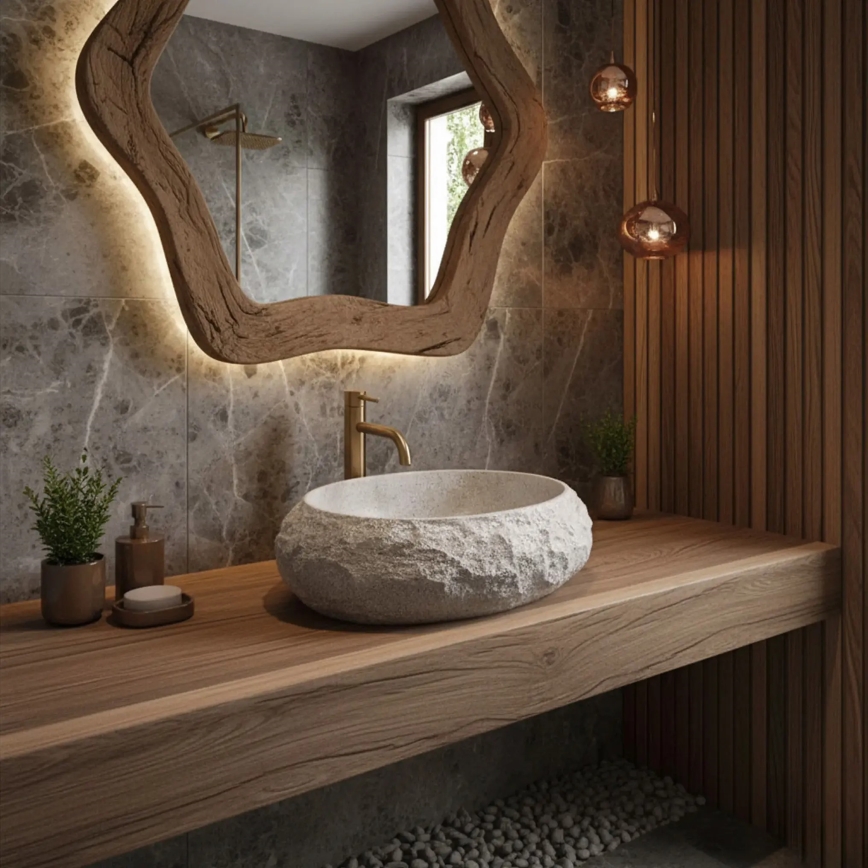 REA-U4332 - Opzetwastafel MIKA 38x50 cm beige/grijs/steenlook